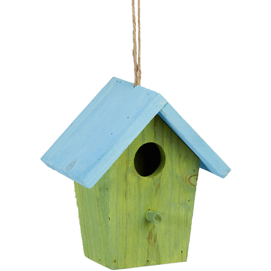 Relaxdays - Colorful Deco Birdhouse, Wooden, Small Bird Feeder, Hanging Spring Decor, HxWxD: 16 x 15 x 8 cm, Green