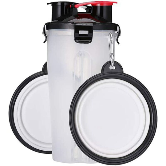 Portable Dog Water Bottle with 2 Folding Bowls, 1 Cat Water Bottle and Dog Food, Travel Bottle for Walking, Exercising, Hiking and Camping (White)