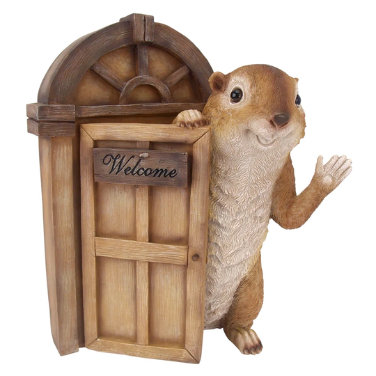 Garden Greetings Squirrel Welcome Tree House Door Statue