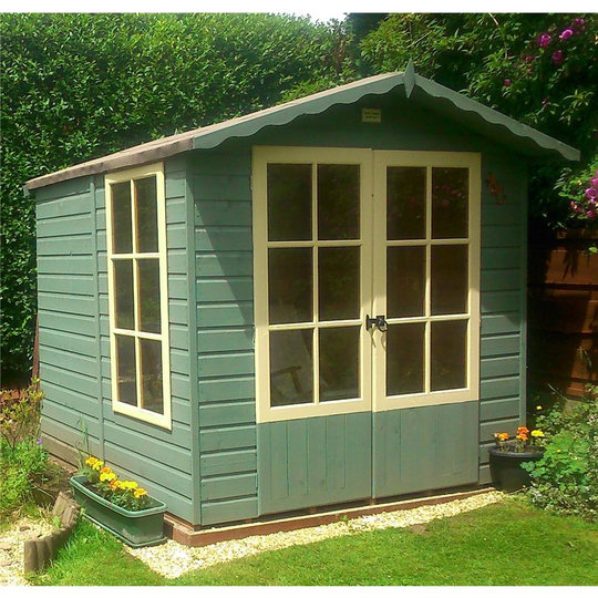 7 x 7 (2.05m x 1.98m) - Premier Pressure Treated Wooden Summerhouse - Double Doors - 1 Opening Window - 12mm T&g Walls - Floor - Roof