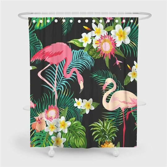 Bearsu - Animal Flamingo Print Shower Curtain, Waterproof Polyester 3D Digital Printing Bathroom Decorations Art Print Curtain 12 Hooks