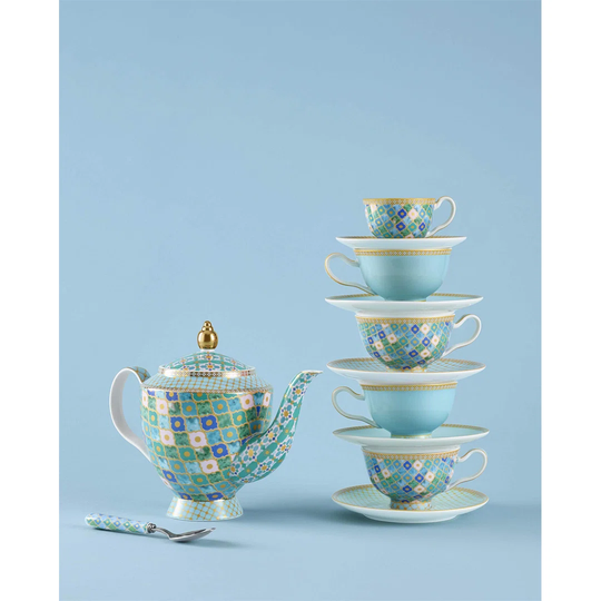 Tea Cup And Saucer Set In Gift Box, Porcelain, Mint Green, 200 Ml