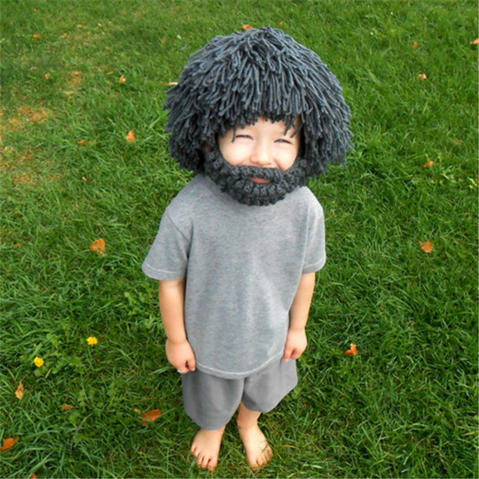 European and American Creative Madman Knitted Hat Long Grass Wild Man Children's Stage Performance Handmade Woolen Hat (Gray)