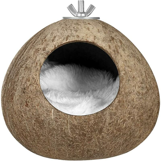 Natural Coconut Shell Bird House Small Animal Hiding Hut Sleeping Nest Breeding for Dwarf Hamster Parakeet Parakeet Bird Cage Toy