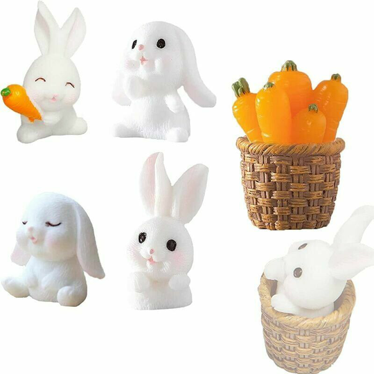 Monly - 6PCS Miniature Easter Bunny Ornament Miniature Easter Bunny Figurines Resin Rabbit Figurines for Cake Decoration Tabletop Ornaments for