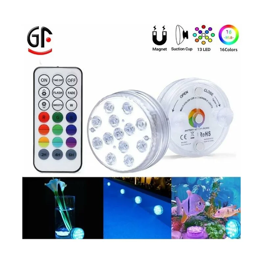 2 Pack 7cm 13 LED Diving Lights Waterproof with RGB Color Changing Remote Control for Vase, Pool, Aquarium [Energy Class A++]
