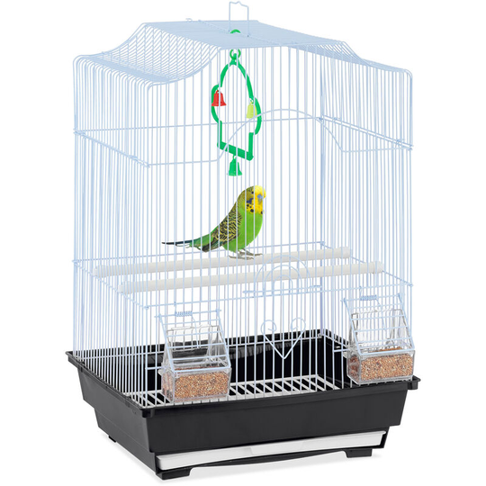 Bird Cage, Birdcage, Perches, Swing, Feeders, h x w x d 49.5 x 35 x 32 cm, Black - Relaxdays
