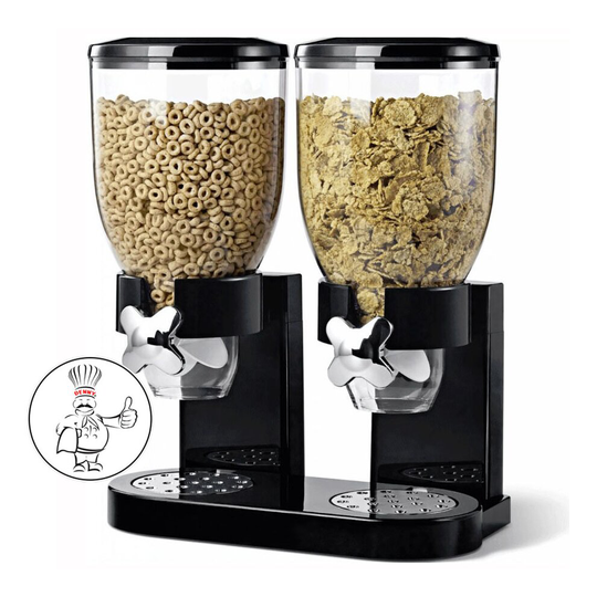 (Black) BLACK/WHITE DOUBLE CEREAL DISPENSER DRY FOOD STORAGE CONTAINER DISPENSER MACHINE