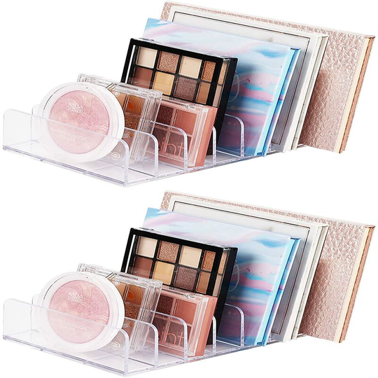 Heguyey - 2 Pcs Acrylic Makeup Organizer Cosmetic Storage Box 7 Compartments Display Box Makeup Holder for Eyeshadow Powder Palettes (Clear)