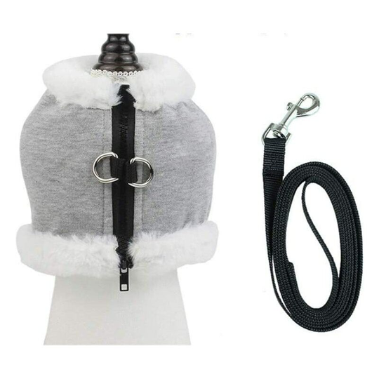 Harness Vest Leash Set with Adjustable Warm Bell for Small Animals Rabbits Cats (L: Chest: 48cm / 18.89", Gray)