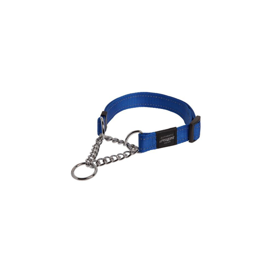 Rogz Utility Large 3/4-Inch Reflective Fanbelt Obedience Half-Check Dog Collar, Blue