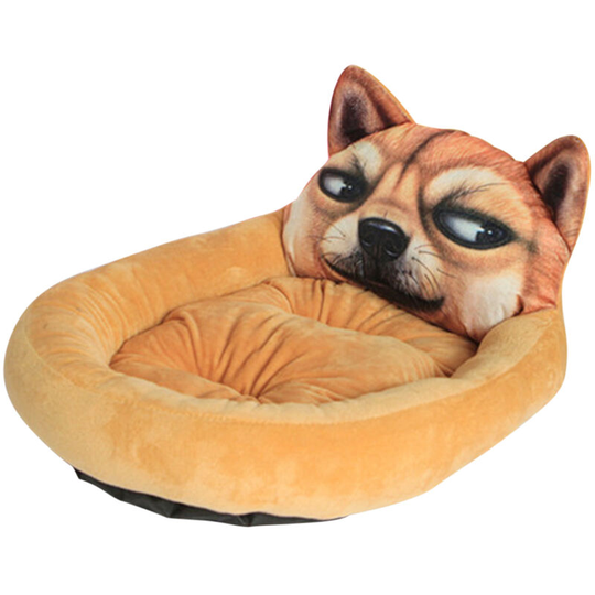 Warm-Keeping Cartoon Pet Bed Soft Comfortable Cat Cushion Kennel Lovely Dog House-Brown l