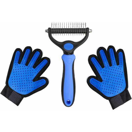 Pet Grooming Brush Double Ended Hair Removal Brush and Mitt for Removing Tangles in Dogs and Cats