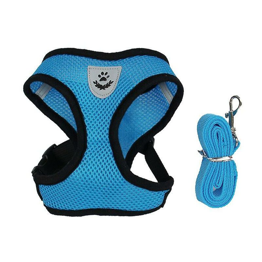 Cat Dog Adjustable Harness Vest Walking Leash Puppy Dogs Collar Polyester Mesh Harness For Small Medium Dog Cat Pet (Blue)