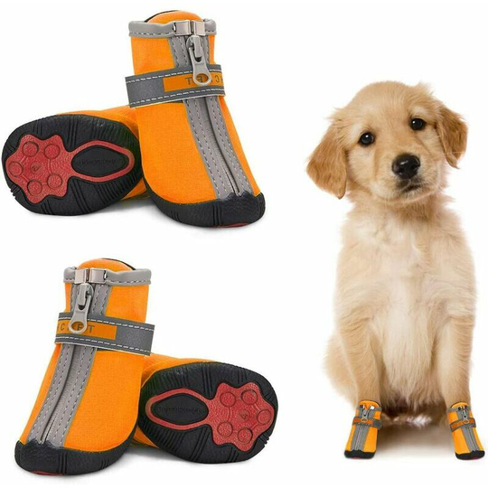 Morejieka - Waterproof Small Dog Shoes 4 Pack,rlife Dog Protective Boots Non-Slip Reflective Paw Protector Warm Shoes for Puppy Small Medium Dogs