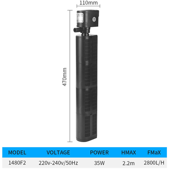 Benobby Kids - Aquarium Fish Tank Filter 3-in-1 Oxygenating Filter Pump Built-in Filtration Material 3-in-1 Filter (HX-1480F2)