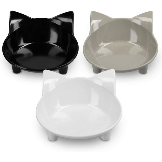 Set of 3 Cat Bowl - 3pcs Small Melamine Bowl 14.5 cm x 6.3 cm - Non-slip and anti-scratch - Easy to clean - Cat design