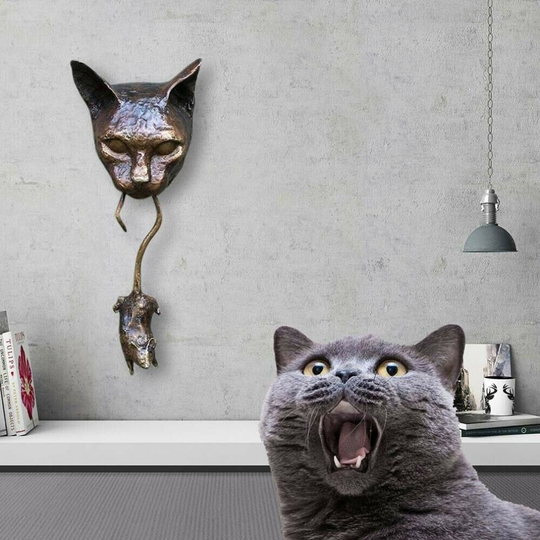 Cat Bite Mouse Wall Statue Art Ornament Garden Outdoor Door Decors