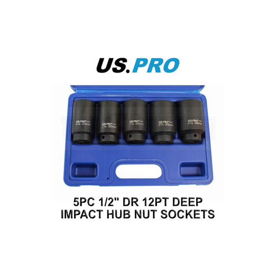 Tools 5pc 1/2' dr Deep Impact Hub Nut Socket 30, 32, 34, 35, 36mm B1431 - Us Pro
