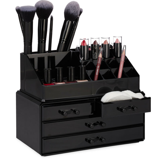 Relaxdays - Set of 1 Makeup Organizer with 4 Drawers, Cosmetics Holder for Nail Polish and Lipstick, Makeup Kit, Black