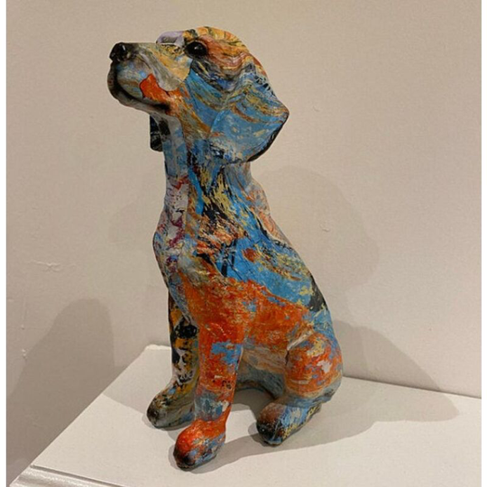 Unique-home-furniture - Retro Dog Ornament Graffiti Sitting Puppy Resin Statue Sculpture Animal Decor