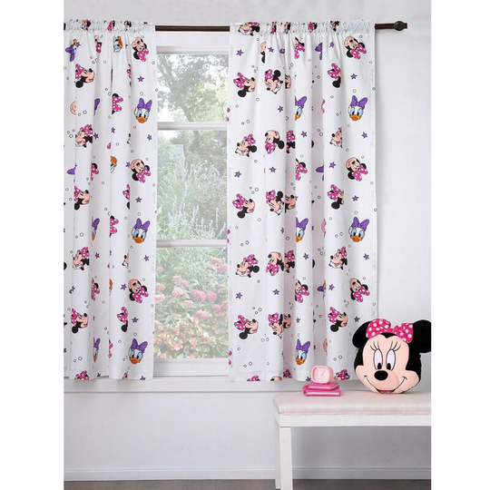 Disney Minnie Mouse Pencil Pleat Curtains (Pack of 2) (72in x 65in) (White/Purple/Pink) - White/Purple/Pink
