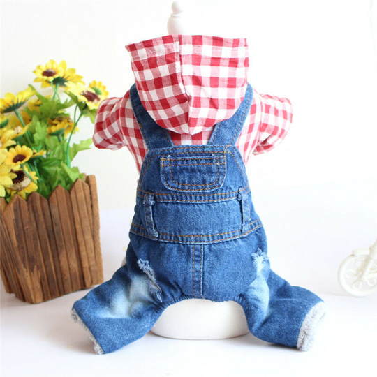Pet clothes dog teddy bichon frise small dogs cats french fowl corgi plaid denim jumpsuit for daily indoor and outdoor use. (m) Size: [chest 40cm