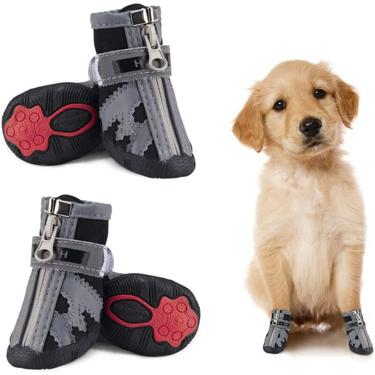 Waterproof Small Dog Shoes 4 Pack, Reflective Non-Slip Paw Protector Dog Boots Warm Puppy Shoes Small Medium Dogs Black 5 # - Langray