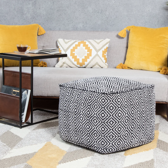 Ottilie 50Cm Wide Square Geometric Pouffe Ottoman