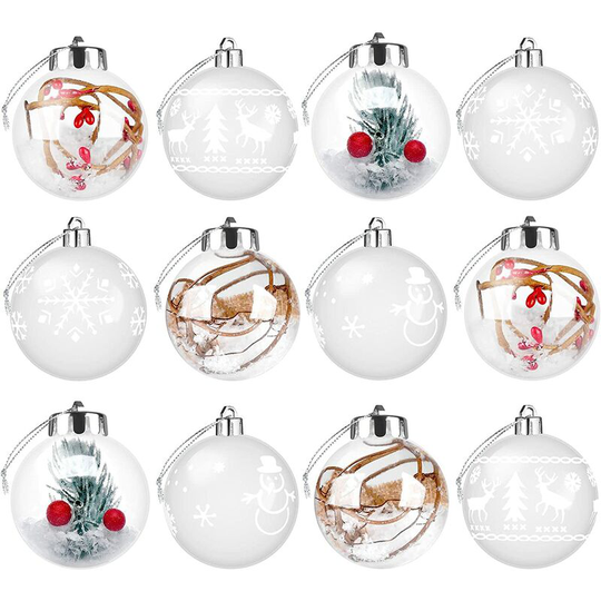 Monly - Christmas Baubles,12 Pieces Clear Plastic Christmas Tree Baubles,Christmas Tree Baubles Set Unbreakable Christmas Decoration Pendants,Hanging