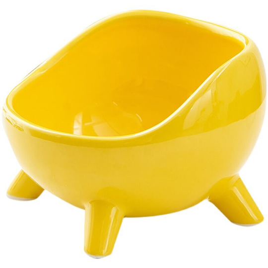 Cat bowl ceramic eco-bowl, angular orthopedic bowl for adult cats / kittens, large yellow size 16 * 11.5 * 7