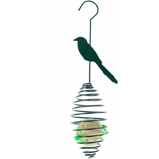 Metal Spring Bird Feeder with Bird Decoration, Great Tit - Green - Homescapes