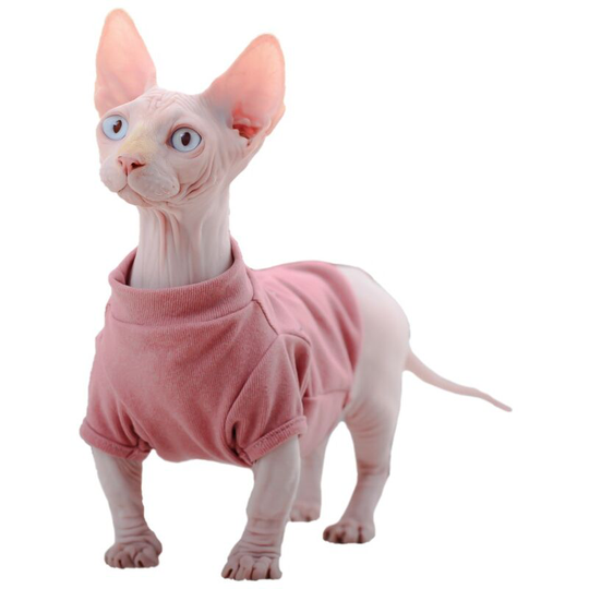 Sphynx Shirt for Hairless Cats, Kitten Sweater T-Shirts with Sleeves, Turtleneck Breathable Cat Clothes, Cute Hairless Cat Pajama Vest for All