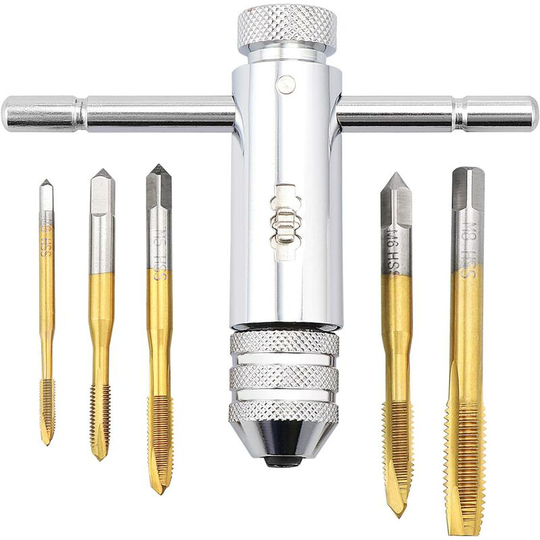 Adjustable M3-M8 3mm-8mm hss T-Handle Ratchet Tap Holder Wrench , Tapping Threading Tool with 5Pcs Hand Thread Screw Tap