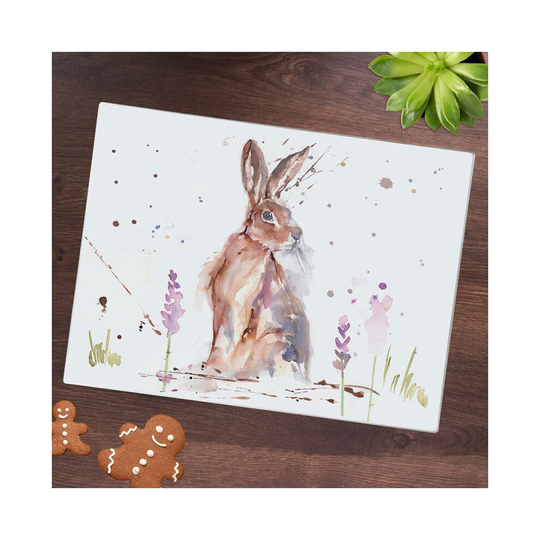 Country Life 40cm Food Slicing Cutting Chopping Board Hare Rabbit Tempered Glass