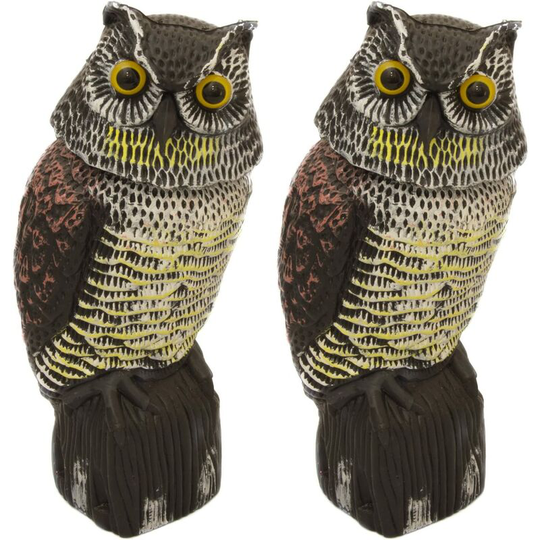 2 x Large Realistic Owl Decoy With Rotating Head Bird/Pigeon/Crow Scarer