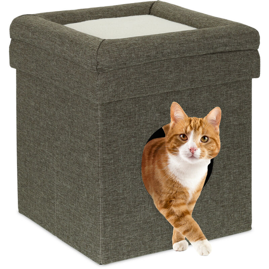 Indoor Cat Cave, Sleeping Den for Kittens and Small Dogs, Foldable, HxWxD: 44 x 38 x 38 cm, Grey - Relaxdays