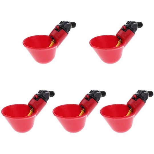 Automatic Chicken Drinker Red Drinking Water Cups Handy Plastic Chicken Waterer for Birds Chicken Poultry - 5PCS Soekavia