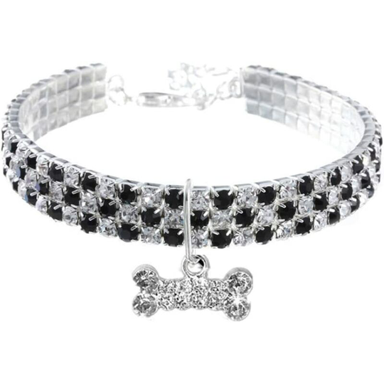 Bone Shaped Adjustable Crystal Rhinestone Pet Collar - Small Pet Collar(M)