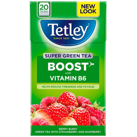Tetley Green Tea BOOST - 4 Pack x 20 tea bags Strawberry/Raspberry