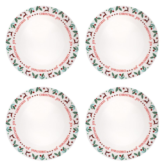 Set Of 4 Dinner Plates Joy Range Porcelain Festive Christmas Dinner Setting Decor