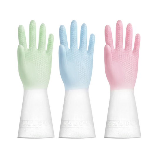 3 Pairs Latex-Free Dishwashing Gloves, Long Sleeve Household Gloves with Cotton Lining, Kitchen Cleaning Gloves