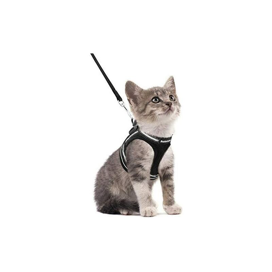 Cat Harness with Leash, Breathable Kitten Harness with Reflective Stripes Adjustable Black Vest Easy to Put on