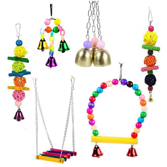 Heiqlay Parrot Toys, Bird Toys, Parrot Swing Climbing Toy Hanging Bell Toy Hammock for Parakeets Parakeets Parakeets Parakeets, 6 Piece Set