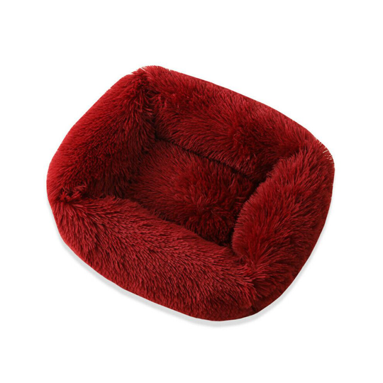 (Wine Red, M) Pet Calming Bed Warm Fluffy Bed Comfy Shag Mattress Dog Cat Mat Fur Donut Pad