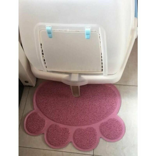 Paw Shape Cat Dog Mat Litter Box Cover Non-Slip Food Water Bowl Feeding Tray Light Pink