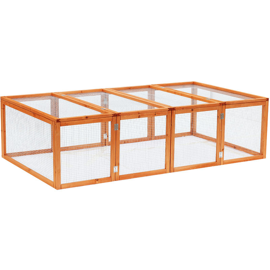 Pawhut - Wooden Rabbit Hutch Cage House w/ Mesh Wire Safety for Outdoor Garden - Natural wood finish