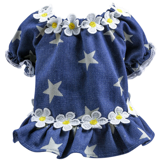 Daisy Dress Super Dog Clothes for Dogs Pet Clothes Outfits for Little Spring Summer Cotton Print Yorkies Blue