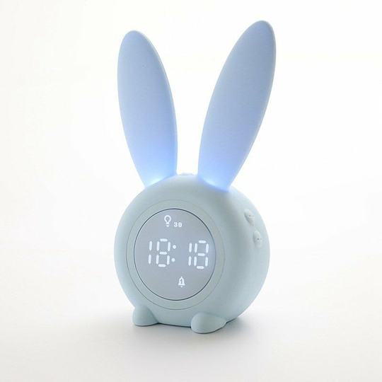 Benobby Kids - Cute Rabbit Children's Alarm Clock, Bedside Night Light led Morning Alarm Clock with Automatic Time/Date/Temperature, 2 Alarms, Snooze