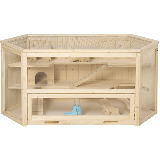 Pawhut - Three-Tier Wooden Hamster Cage Gerbil Play Centre w/ Sliding Tray, Ramps - Natural Wood